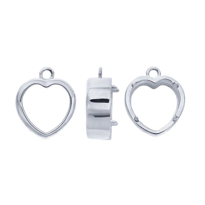 Sterling Silver 8mm Heart Flat Cabochon Charm Mounting