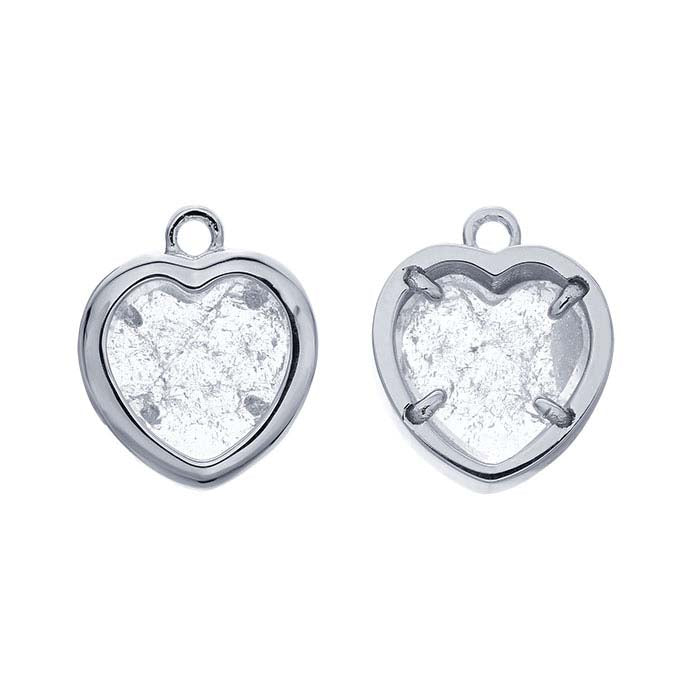Sterling Silver 8mm Heart Flat Cabochon Charm Mounting