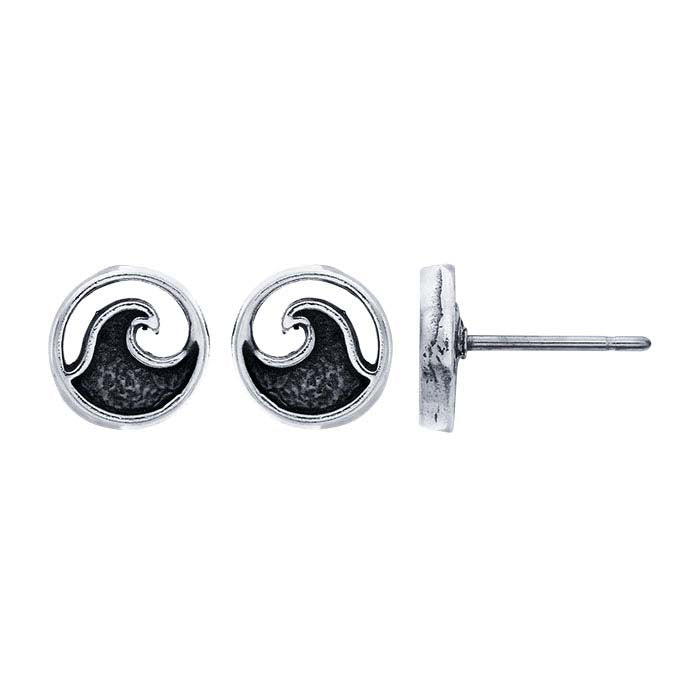 Sterling Silver Circle with Wave Post Earring