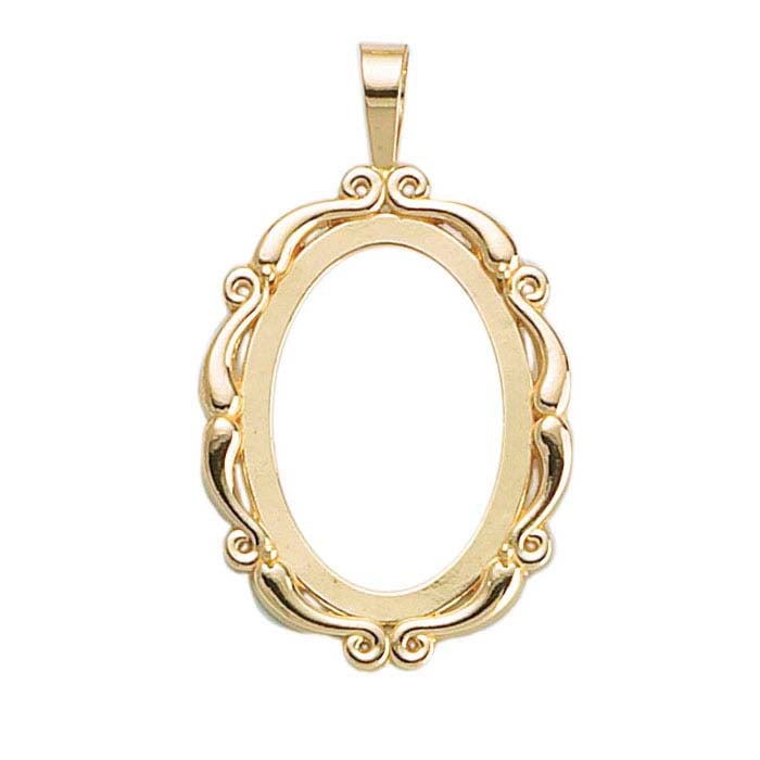 14K Geltonojo Aukso 25 x 18 mm Ovalo formos Legendary Kabochono Pakabuko Rėmelio Laikiklis