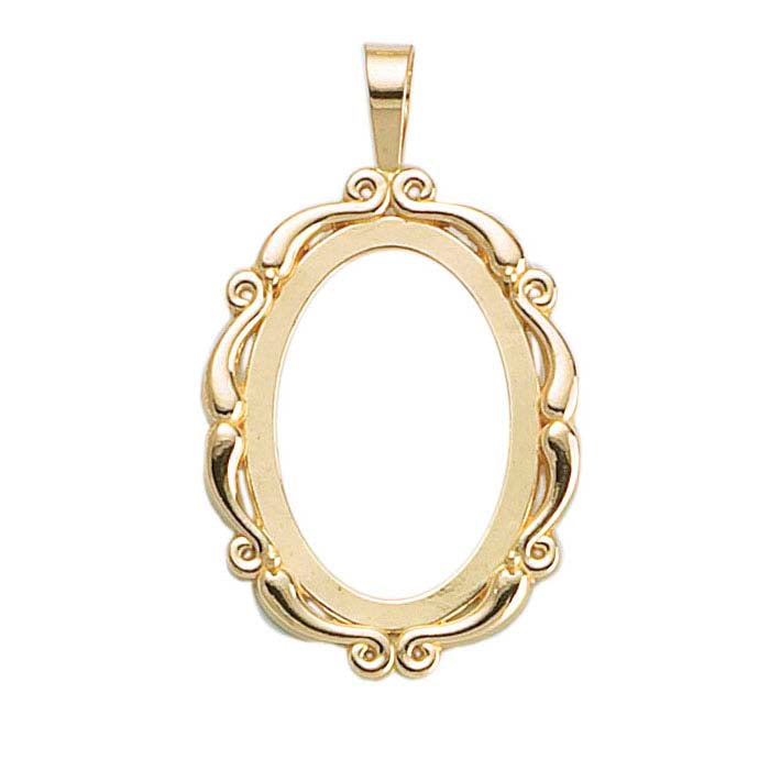 14K gult gull 14 x 10 mm oval Legendary cabochon anheng rammefeste