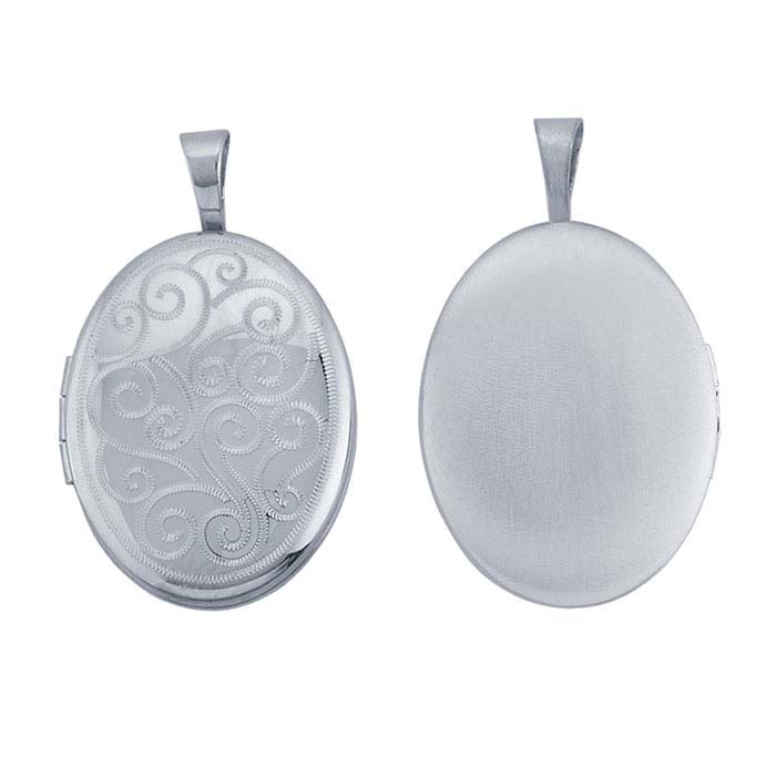 Sterling Silver Oval Engraved Scroll Locket Pendant