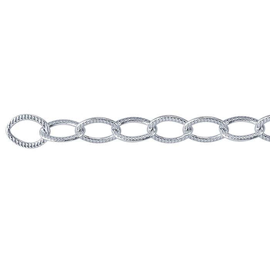 Sterling sølv 3,7 mm mønstret flad oval kabelkæde, pr. fod
