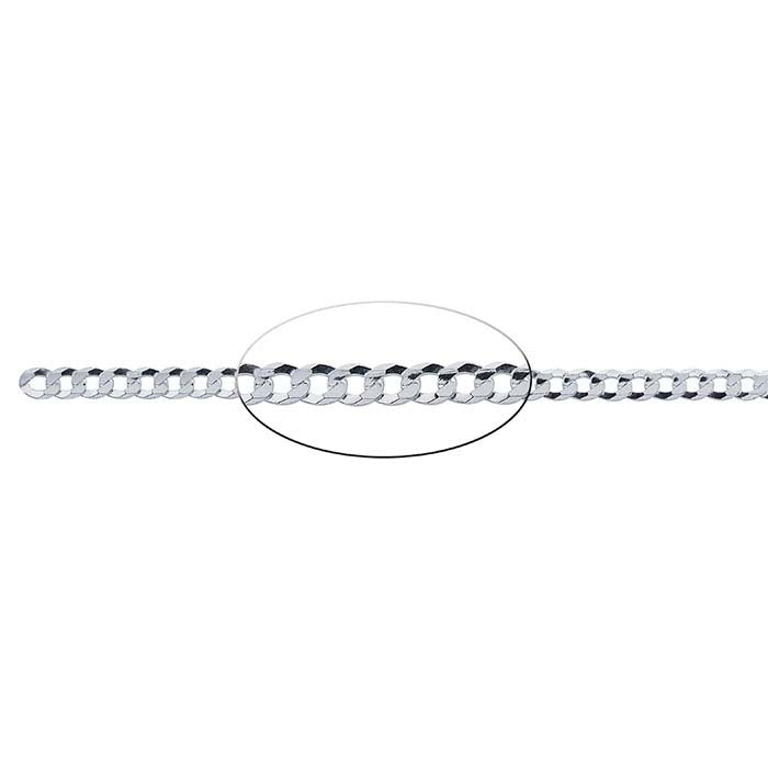 Sterling Silver 4.2mm Beveled Curb Chain, By the Foot