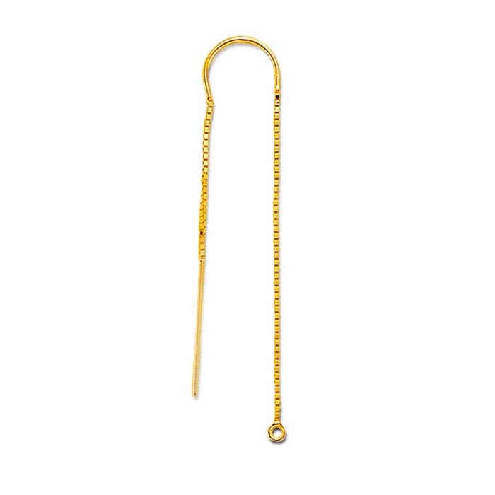 14K Yellow Gold Box Chain Ear Thread with Center U-Bar and Open Ring