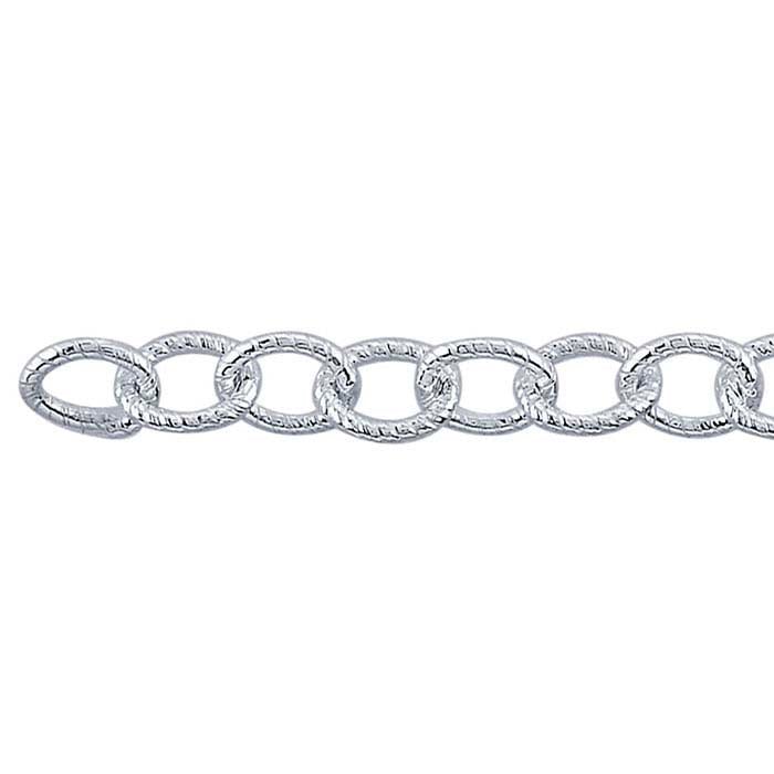 Sterling Silver Twist Patterned Oval Cable Chain, By the Foot