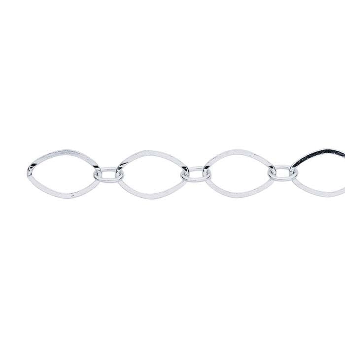 Cadena ovalada plana larga y corta de plata de ley de 7 mm, por pie