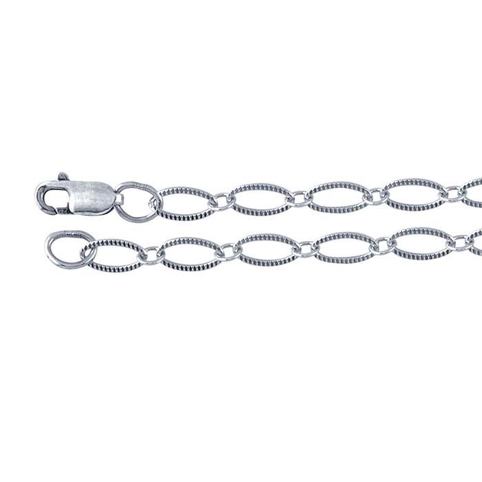 Sterling Silver Oxidized 2.6mm Patterned Oval Long & Short Chain