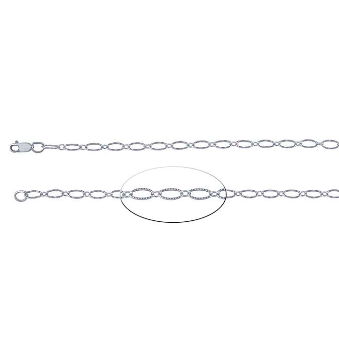 Sterling Silver Oxidized 2.6mm Patterned Oval Long & Short Chain