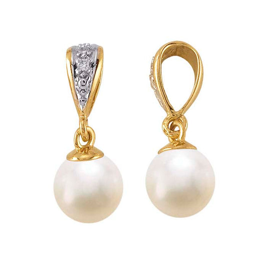 حامل قلادة لؤلؤ مزين بالألماس من الذهب الأصفر عيار 14 قيراط