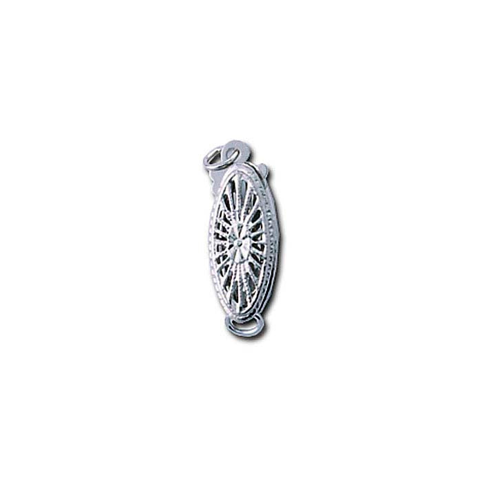 14K White Gold 16.8 x 5.8mm Marquise Filigree Safety Clasp