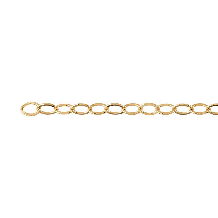 14K Yellow Gold 2.8mm Flat Oval Cable Chain, By the Inch