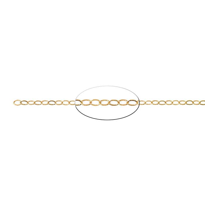 14K Yellow Gold 2.8mm Flat Oval Cable Chain, By the Inch