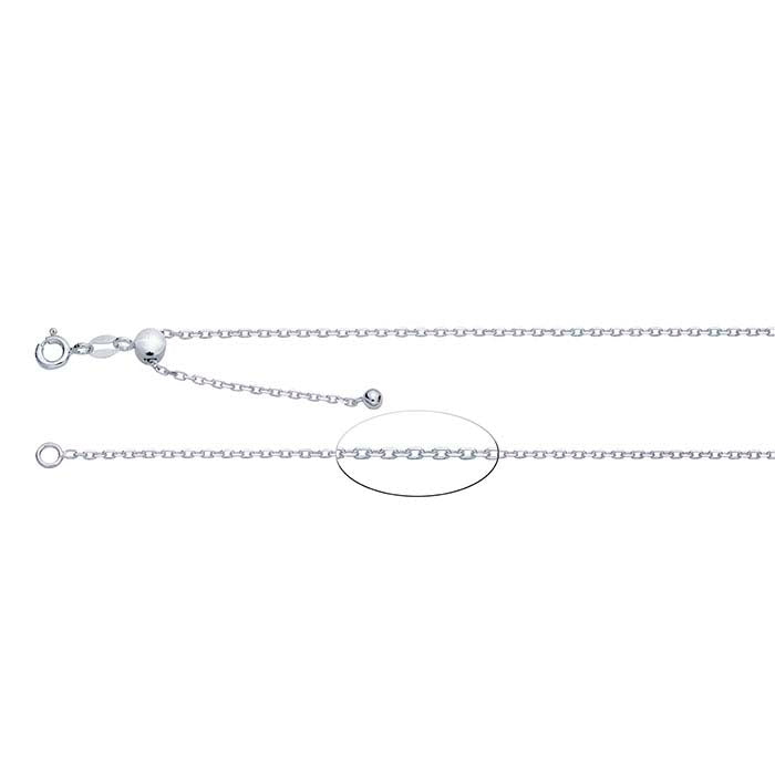 Collier chaîne câble ovale diamantée en argent sterling 1,2 mm