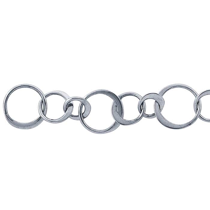 Sterling sølv 10 mm flattrykte sirkler kabelkjede, per fot