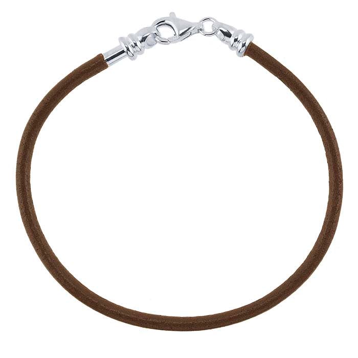Brown Leather Cord Bracelet with Sterling Silver Threaded End Cap