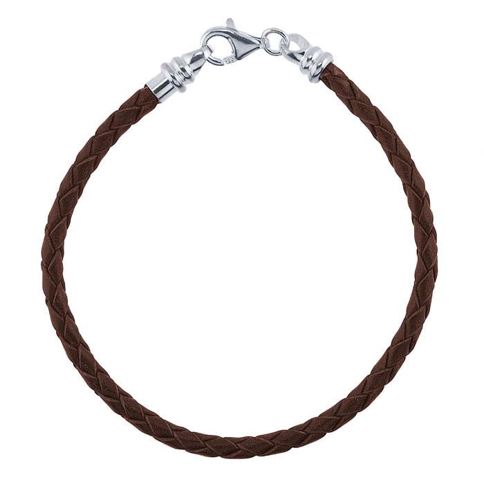 Brown Leather Braided Cord Bracelet with Sterling Silver Threaded End Cap