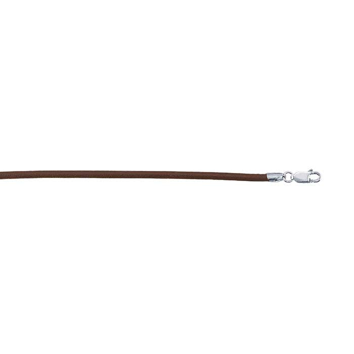 Ruskea nahkainen 3 mm nauhakaulakoru rodinoidulla sterling-hopealukolla