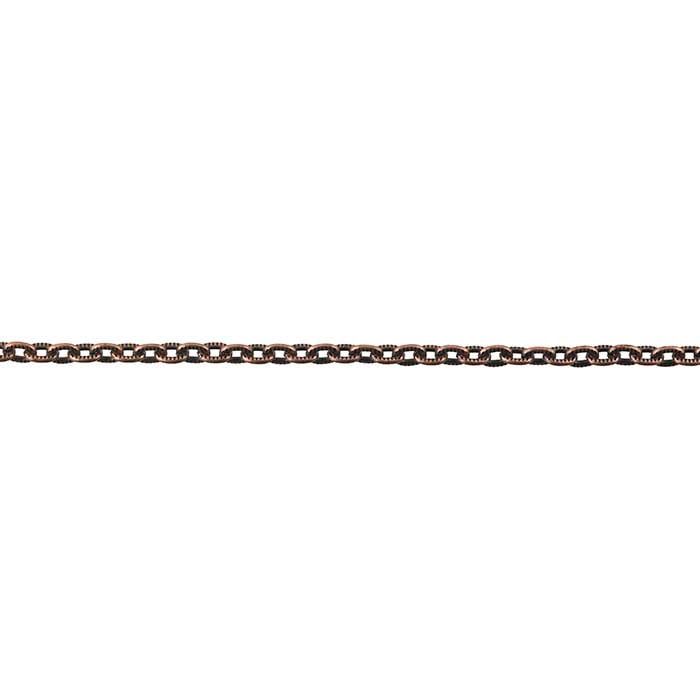 Steel Antique Copper-Finish 3.4mm Patterned Flat Oval Cable Chain, 6.1 m. Spool