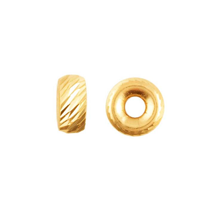 14K Yellow Gold 4 x 2.1mm Roundel Diagonal Diamond-Cut Bead