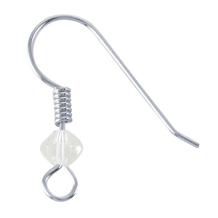 Sterling Silver Ear Wire with Loop, Coil and 4mm Austrian Crystal Bead