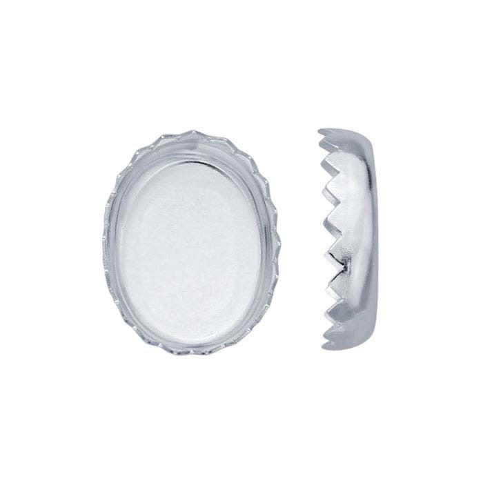 Sterling Silver 8 x 6mm Oval Serrated-Edge Bezel Cup Setting