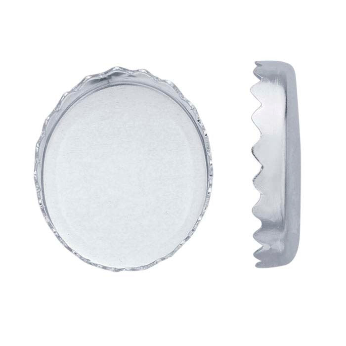 Sterling Silver 12 x 10mm Oval Serrated-Edge Bezel Cup Setting