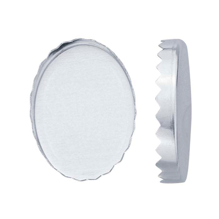 Sterling Silver 14 x 10mm Oval Serrated-Edge Bezel Cup Setting