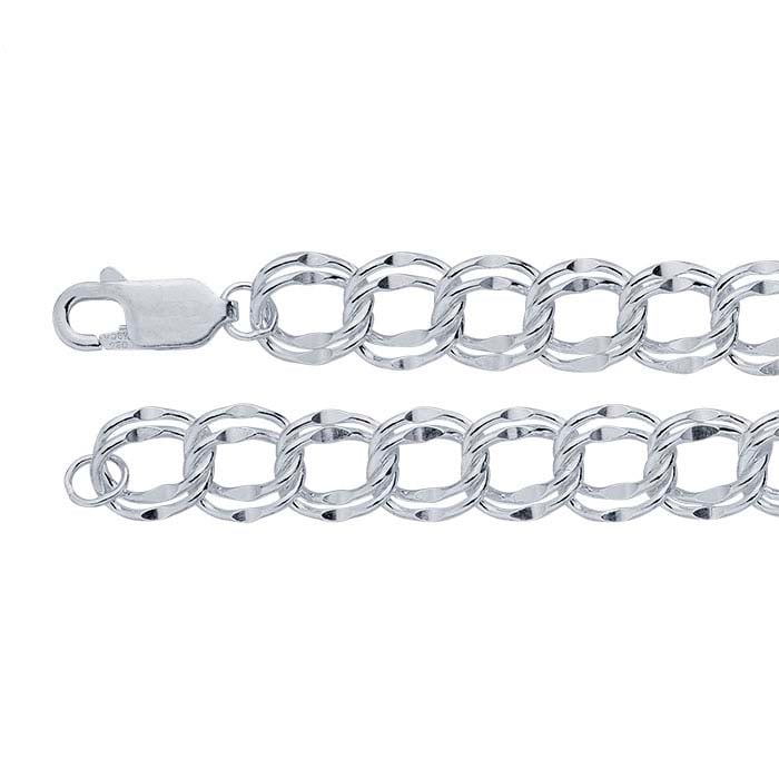 Sterling Silver 7mm Dapped Double-Cable Chain Charm Bracelet