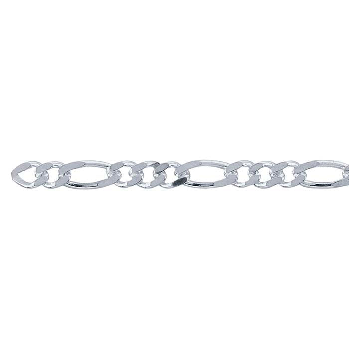 Sterling Silver 3mm Diamond-Cut Figaro Chain, By the Foot