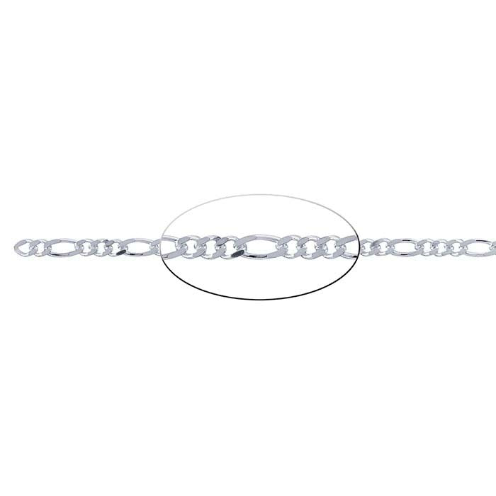 Sterling Silver 3mm Diamond-Cut Figaro Chain, By the Foot