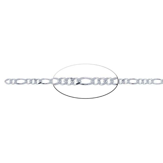 Sterling Silver 3mm Diamantslipad Figarokedja, Per Fot