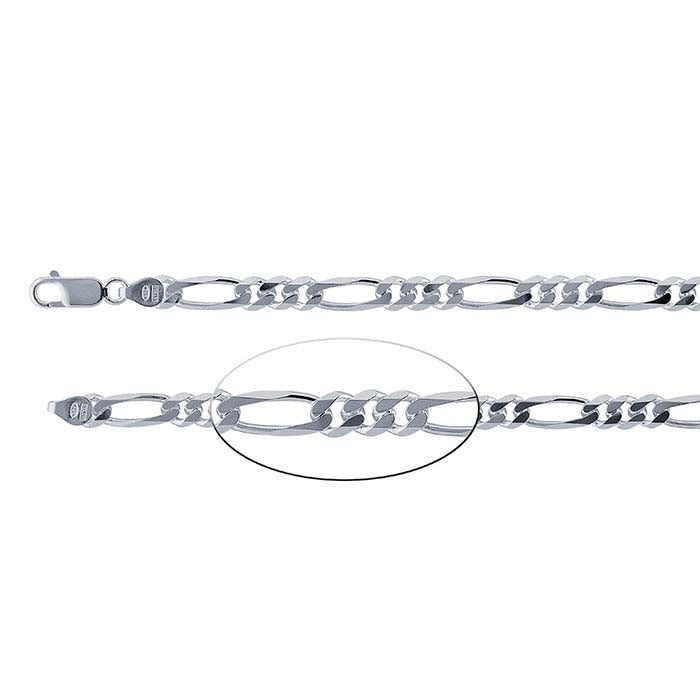 スターリングシルバー 5.4mm ダイヤモンドカット フィガロチェーン
