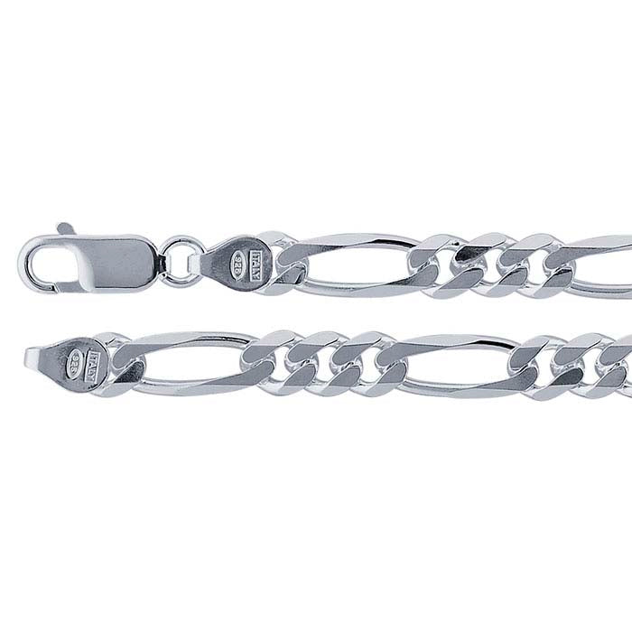 Sterling Silver 5.4mm Diamond-Cut Figaro Chain