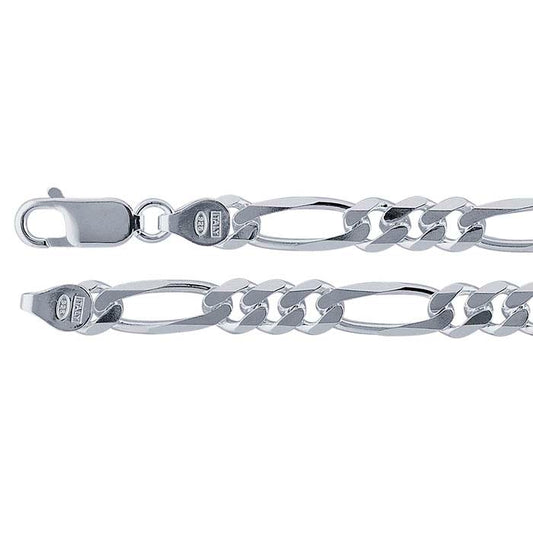 Sterling Silver 5.4mm Diamond-Cut Figaro Chain