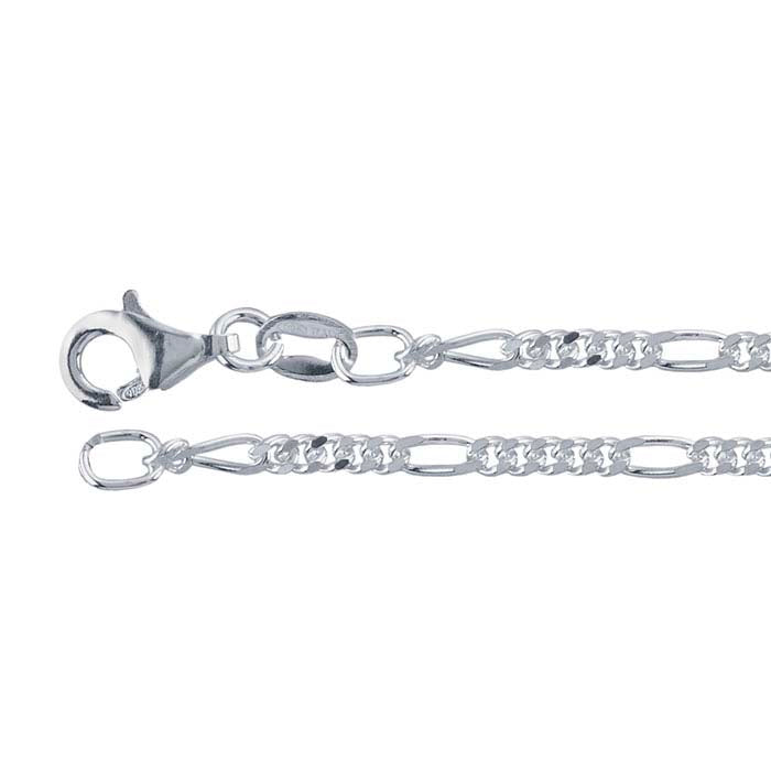 Chaîne Figaro en argent sterling 2,2 mm à coupe diamantée