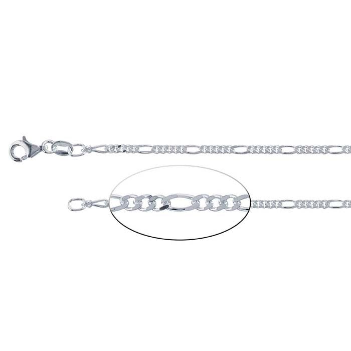Chaîne Figaro en argent sterling 2,2 mm à coupe diamantée