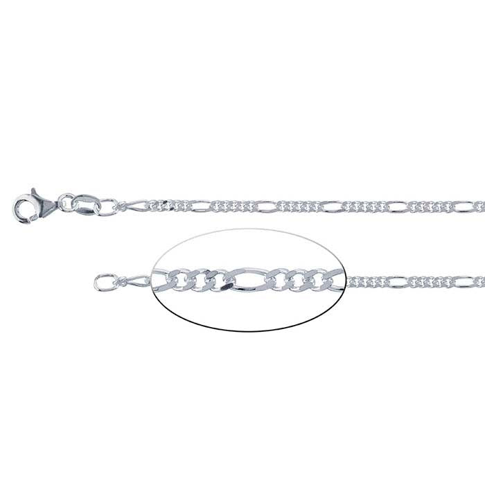 Chaîne Figaro en argent sterling 2,2 mm à coupe diamantée