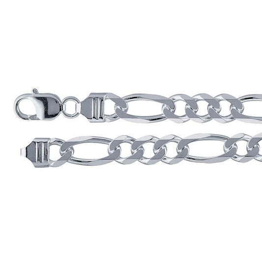 Sterling Silver 8.1mm Diamond-Cut Figaro Chain