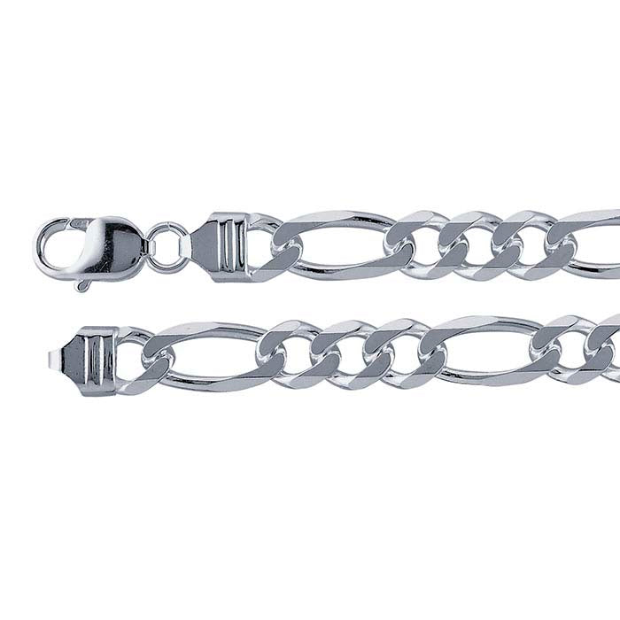 Sterling Silver 8.1mm Diamond-Cut Figaro Chain Bracelet