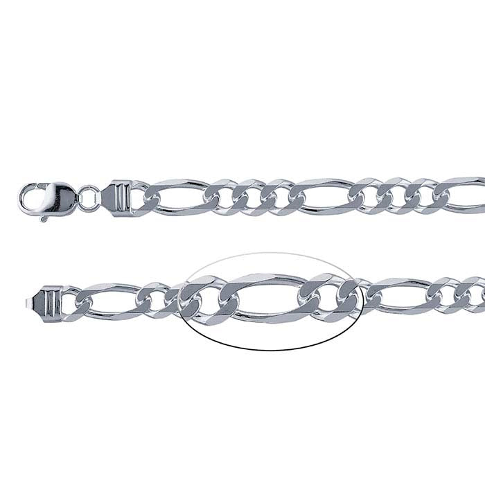 Sterling Silver 8.1mm Diamond-Cut Figaro Chain Bracelet