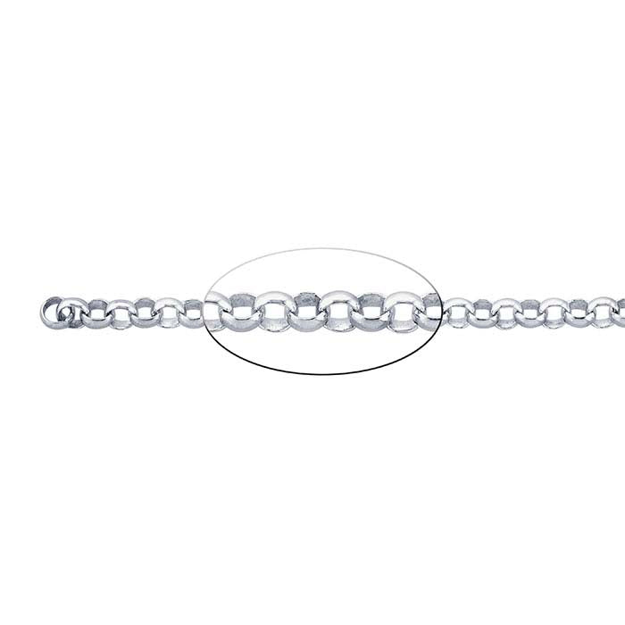Sterling Silver 6.3mm Round Rolo Chain, By the Foot