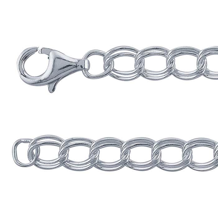 Sterling Silver 4.2mm Double-Cable Chain Charm Bracelet
