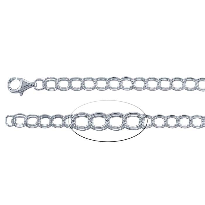 Sterling Silver 4.2mm Double-Cable Chain Charm Bracelet
