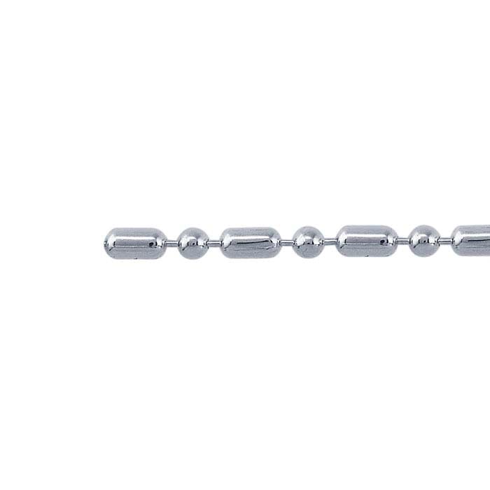 Catena in Argento Sterling 2mm con Perline Alternate a Cilindro e Rotonde, al Piede