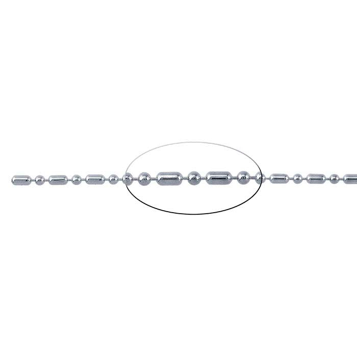 Catena in Argento Sterling 2mm con Perline Alternate a Cilindro e Rotonde, al Piede