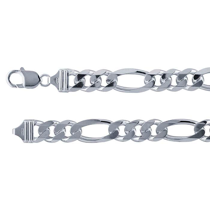 Sterling Silver 11.6mm Diamond-Cut Figaro Chain Bracelet