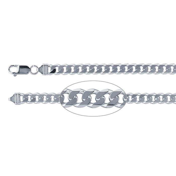 Sterling Silver 7.3mm Beveled Curb Chain Bracelet