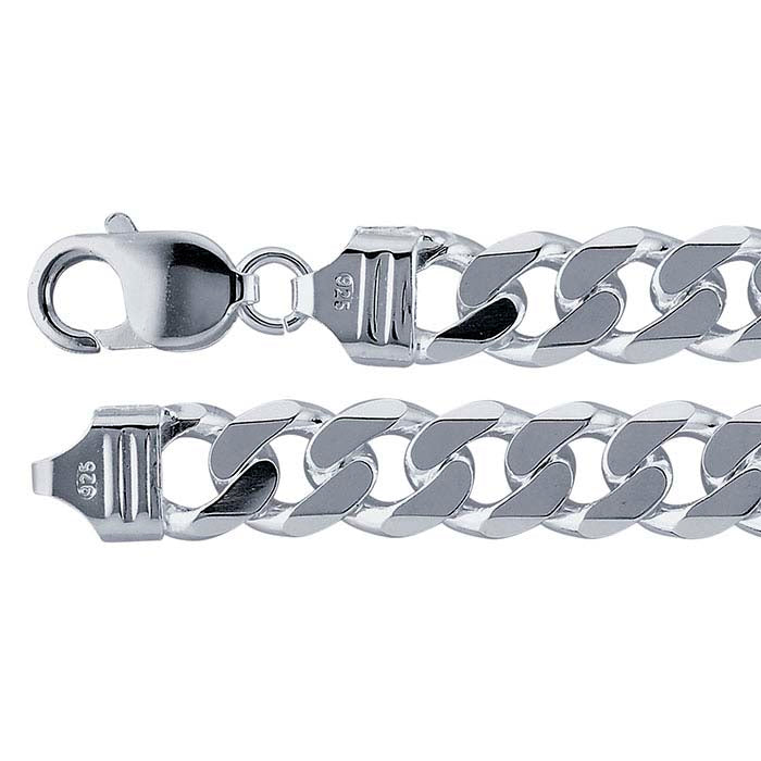 Sterling Silver 9.4mm Beveled Curb Chain Bracelet