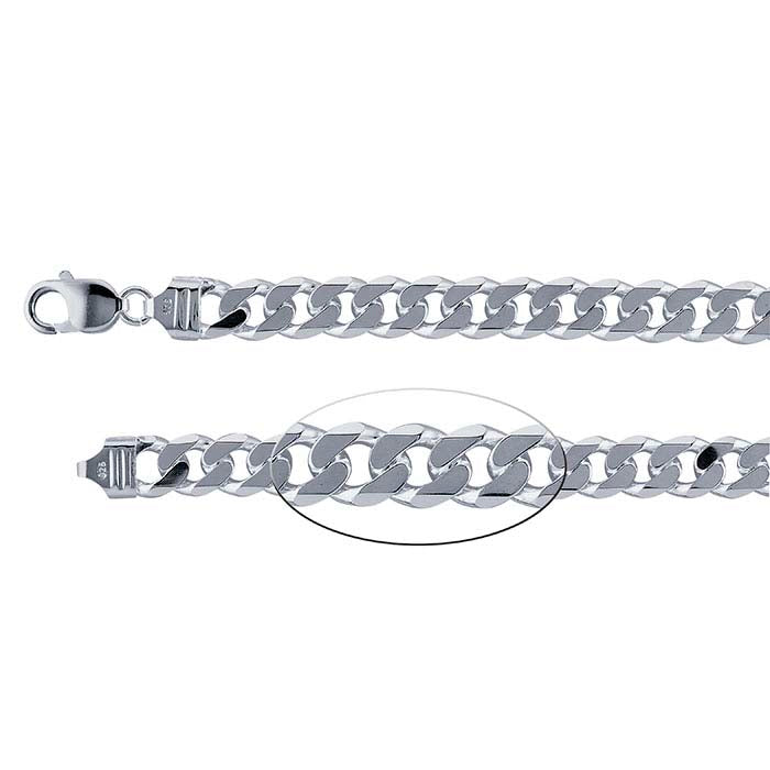 Sterling Silver 9.4mm Beveled Curb Chain Bracelet